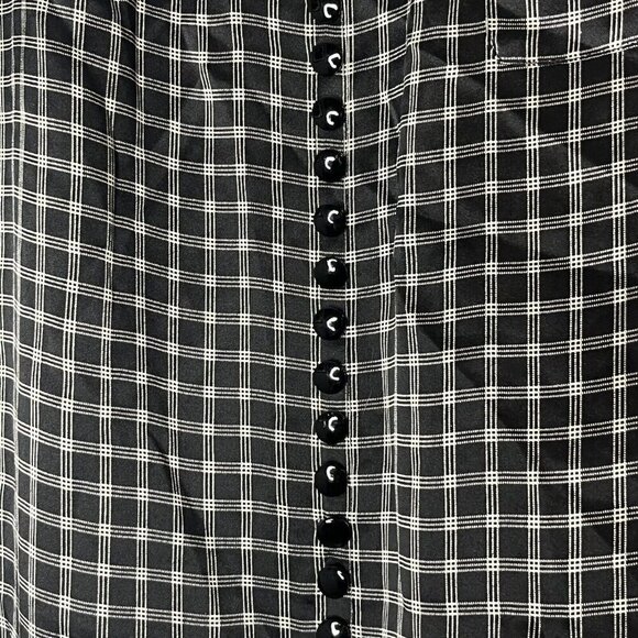 Emporio Armani Black White Check Print 100% Silk Button Front Blouse 40/ US 4 - Picture 7 of 9